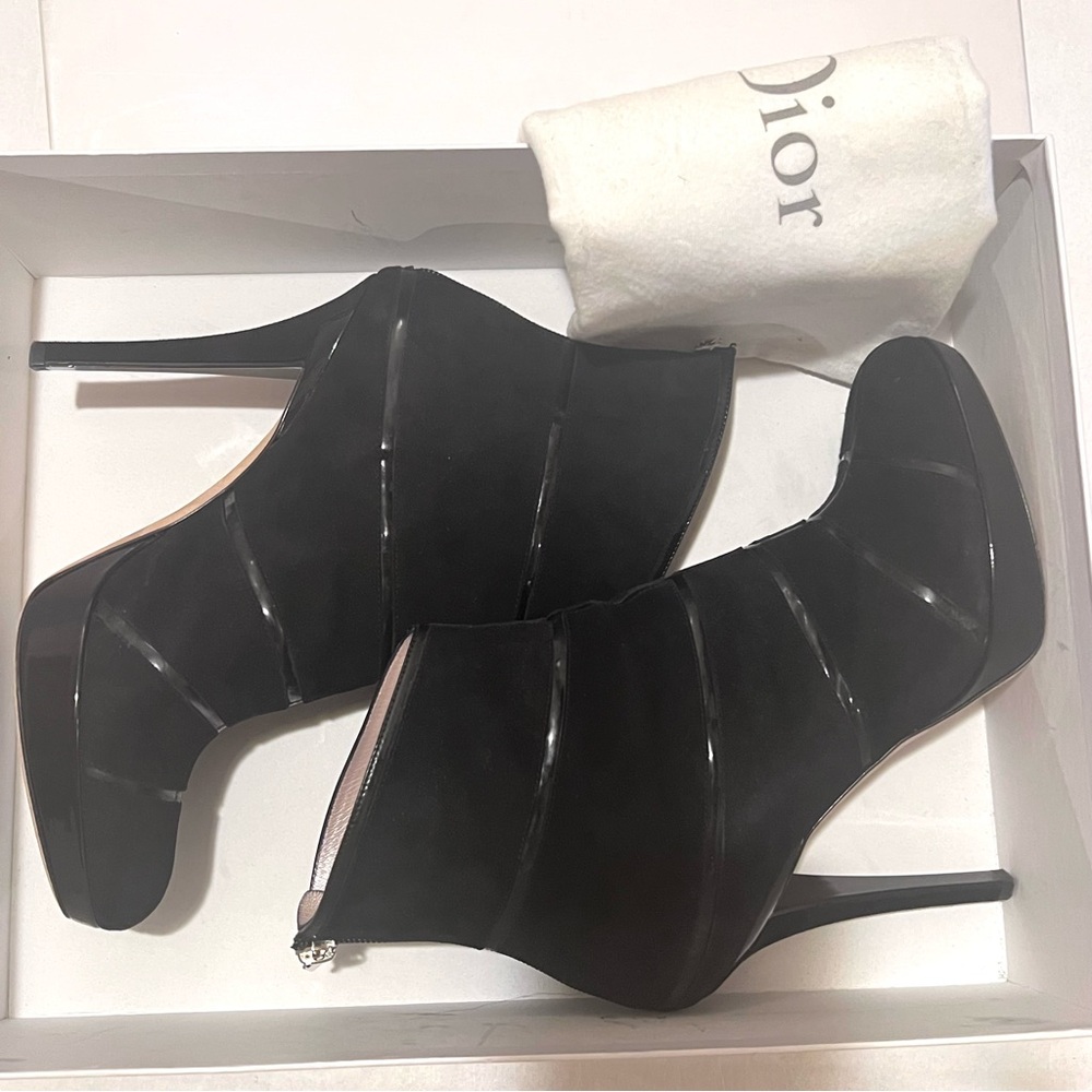 Dior Graphic Suede/Patent Leather Black Ankle Boots Size 40 - Picture 16 of 17